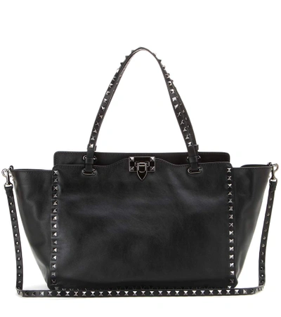 Shop Valentino Rockstud Noir Small Leather Tote