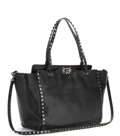 Shop Valentino Rockstud Noir Small Leather Tote