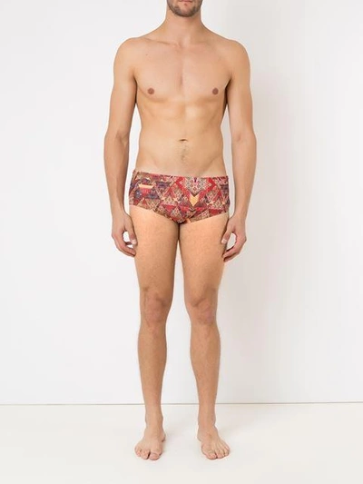 Shop Lygia & Nanny Abstract Print Swim Trunks In Red
