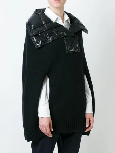 Shop Moncler Padded Collar Knitted Cape - Black