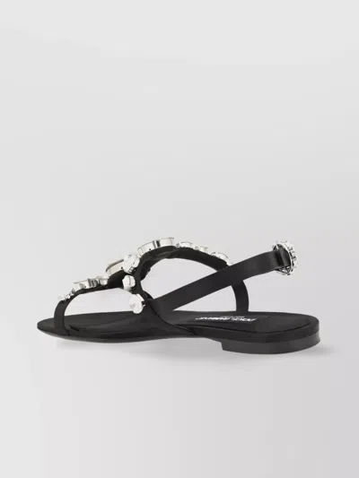 Dolce & Gabbana Women Black Sandals With Embroidered Stones Decorations In Satin Woman