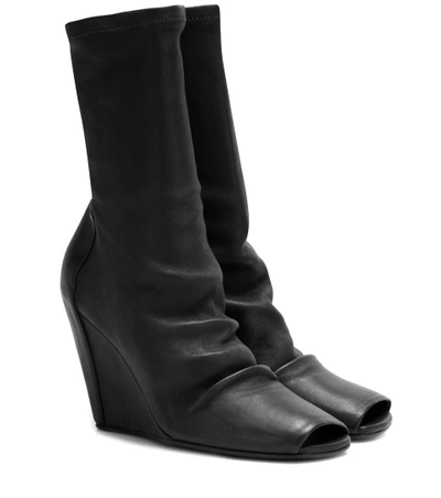 Shop Rick Owens Peep-toe Leather Wedge Boots In Llack