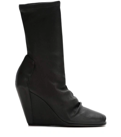 Shop Rick Owens Peep-toe Leather Wedge Boots In Llack