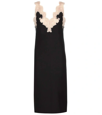 Shop Valentino Lace-trimmed Virgin Wool And Silk Dress In Black