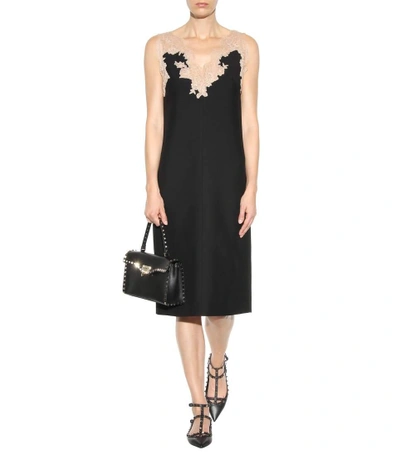 Shop Valentino Lace-trimmed Virgin Wool And Silk Dress In Black
