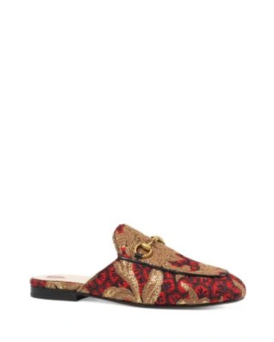 Shop Gucci Princetown Jacquard Slippers In Gold