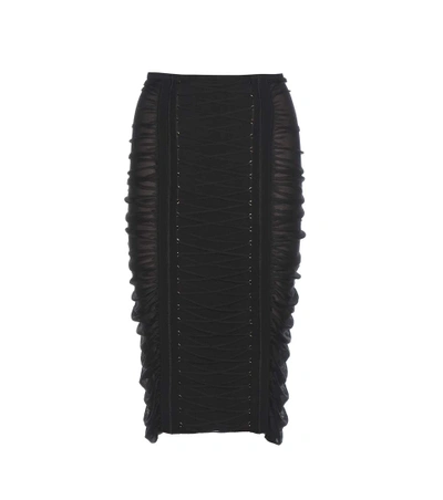 Balmain Lace-up Stretch-knit Pencil Skirt In Black