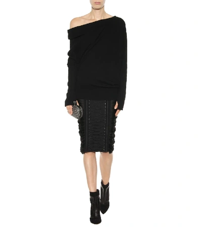 Shop Balmain Ruched Skirt In Black