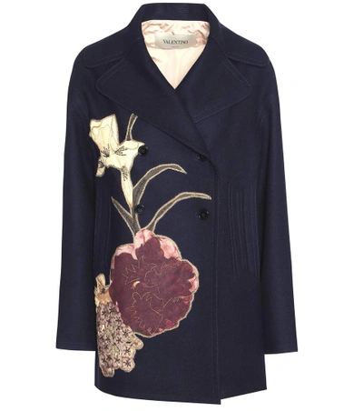 Shop Valentino Embellished Virgin Wool Coat In Eavy