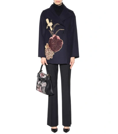 Shop Valentino Embellished Virgin Wool Coat In Eavy