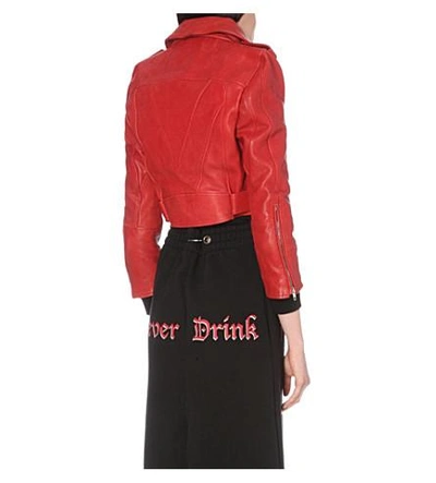 Shop Vetements Cropped Leather Biker Jacket In Red