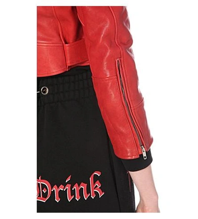 Shop Vetements Cropped Leather Biker Jacket In Red