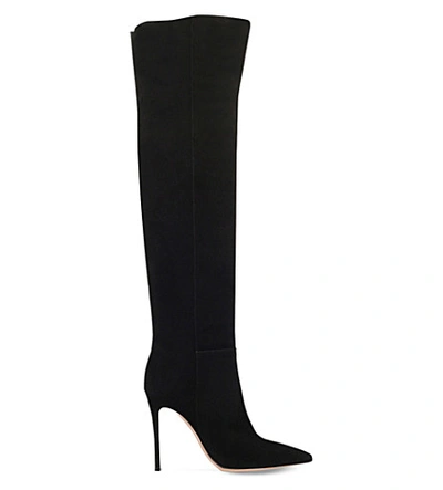 Shop Gianvito Rossi Camelleo Suede Over-the-knee Boots In Black
