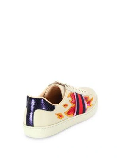 Gucci 'new Ace Flames' Sneaker With Genuine Snakeskin Detail (men) In Ivory  Multi | ModeSens
