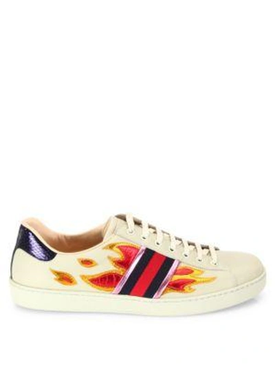 Gucci 'new Ace Flames' Sneaker With Genuine Snakeskin Detail (men) In Beige  | ModeSens
