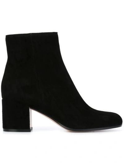 Gianvito Rossi Rolling Block-heel Velvet Ankle Boots In Llack