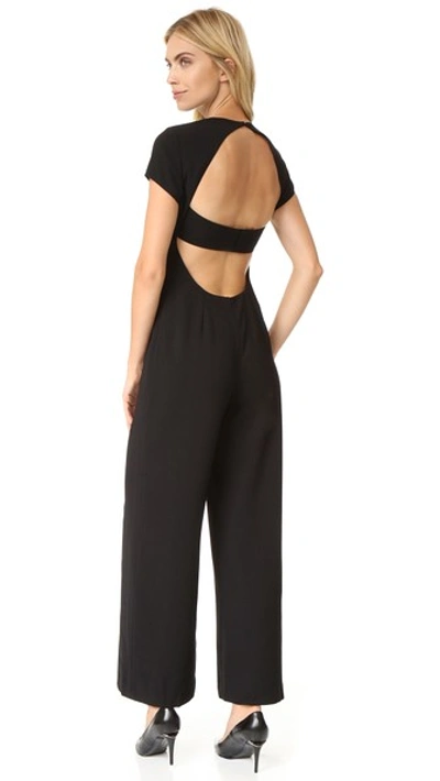 Alexander Wang T Stretch Poly Twill V-neck Gaucho Jumpsuit In Black