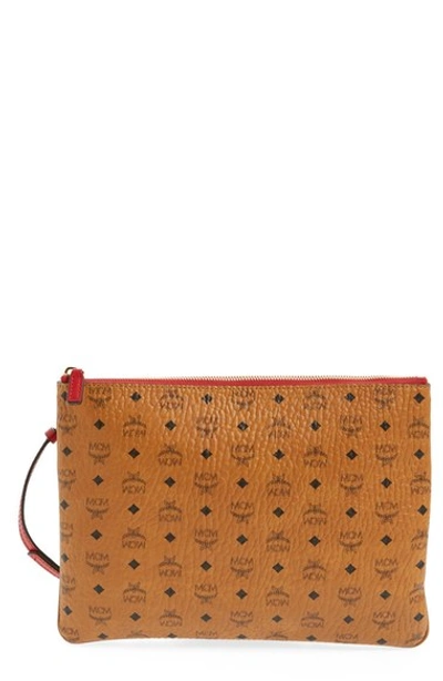 Shop Mcm 'heritage' Convertible Coated Canvas Zip Pouch In Cognac