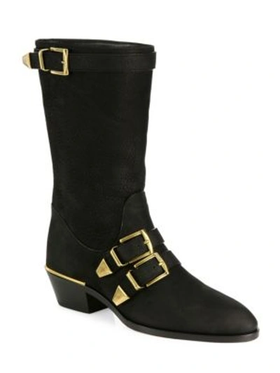 Shop Chloé Susanna Buckled Leather Boots In Black