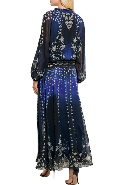 Shop Roberto Cavalli Embellished Printed Silk-chiffon Maxi Dress