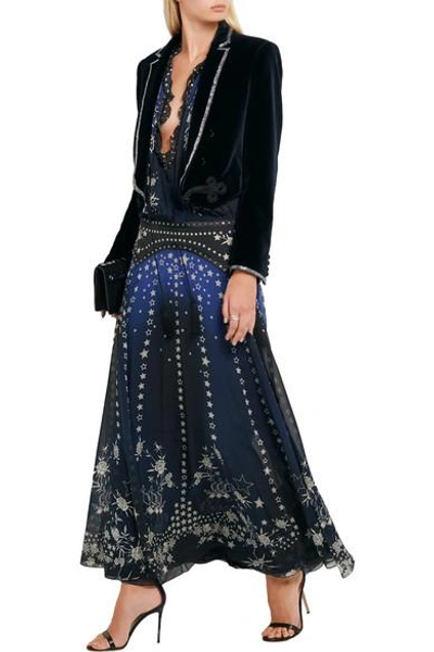 Shop Roberto Cavalli Embellished Printed Silk-chiffon Maxi Dress