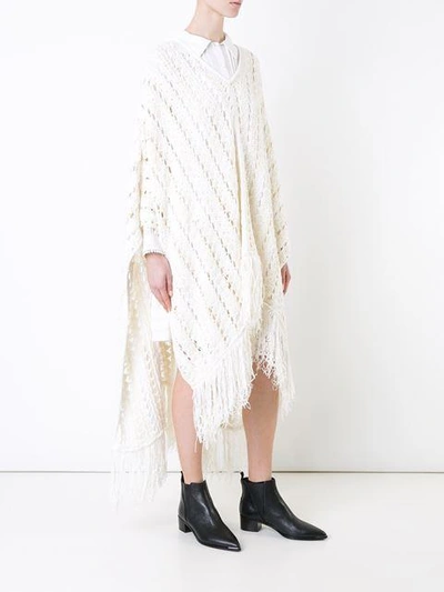Shop Philosophy Di Lorenzo Serafini Knitted Fringed Poncho - White