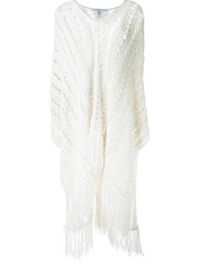 Shop Philosophy Di Lorenzo Serafini Knitted Fringed Poncho - White