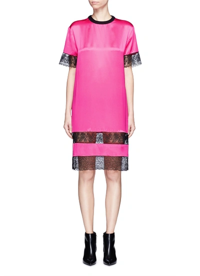 Givenchy Floral Lace Trim Silk Satin Dress In Fuchsia