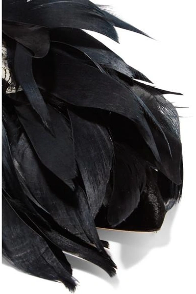 Shop Sanayi313 Cigno Feather-embellished Velvet Slippers