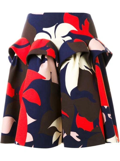 Delpozo Flared Floral Printed Cotton Crepe Skirt In Multicolour