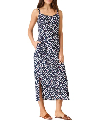 Nic + Zoe Nic+zoe Petite Indigo Angles Linen-blend Dress In Blue