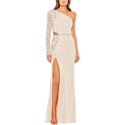 Mac Duggal Embellished One Sleeve Cut Out Gown In Multi