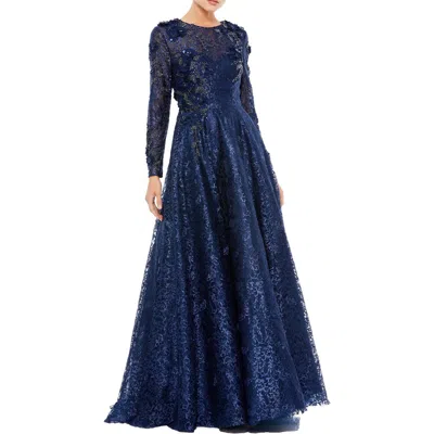 Mac Duggal Womens Lace Embellished Evening Dress In Blue
