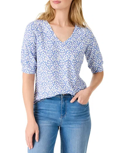 Nic + Zoe Nzt Dotty Ikat Elbow Sleeve V-neck Tee In Blue Multi In Blue