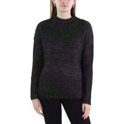Donna Karan Womens Ribbed Knit Metallic Mock Turtleneck Sweater In Black