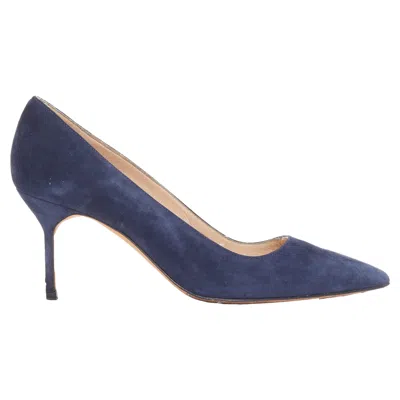 Manolo Blahnik Bb 70 Navy Suede Leather Pumps In Blue