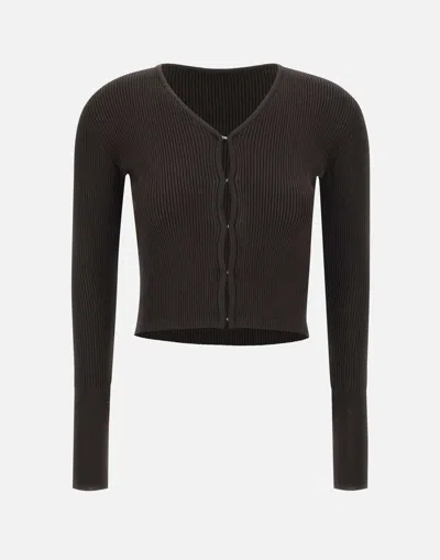 Low Classic Hook-fastening Ribbed Cardigan In Brown