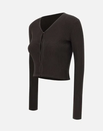 Low Classic Hook-fastening Ribbed Cardigan In Brown