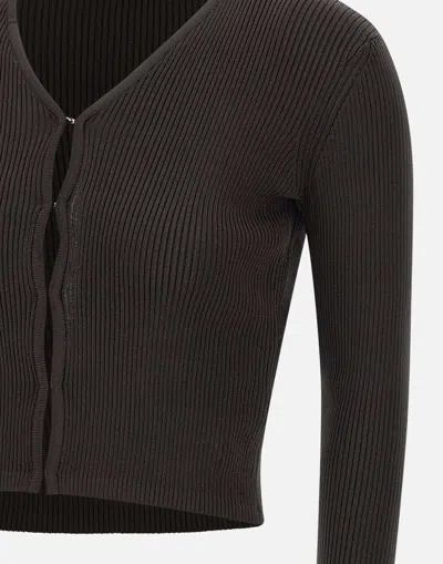 Low Classic Hook-fastening Ribbed Cardigan In Brown