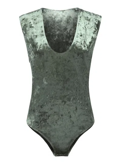 Forte Forte Olive Green Iridescent Velvet Bodysuit In Green