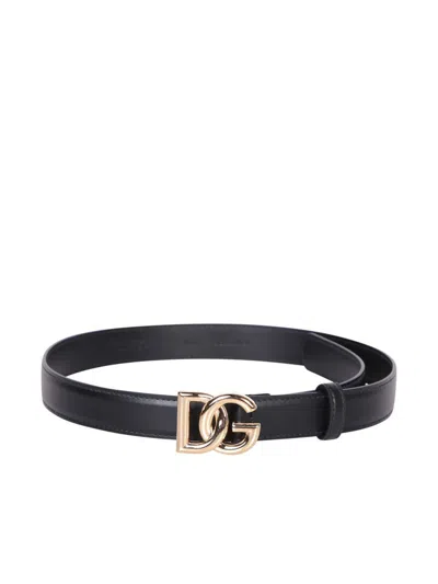 Dolce & Gabbana Dg Logo Buckle Leather Belt In Black