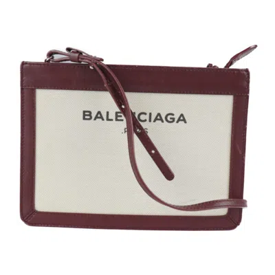 Pre-owned Balenciaga Beige Bordeaux Canvas Messenger Bag Shoulder Bag () In Beige, Bordeaux