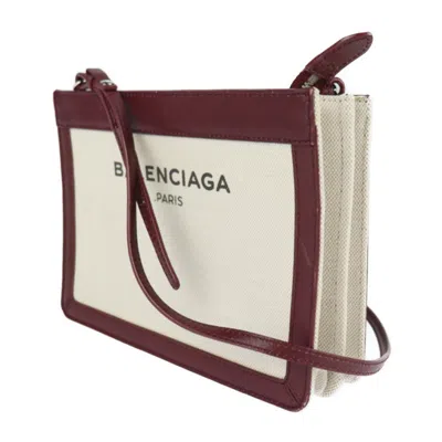 Pre-owned Balenciaga Beige Bordeaux Canvas Messenger Bag Shoulder Bag () In Beige, Bordeaux