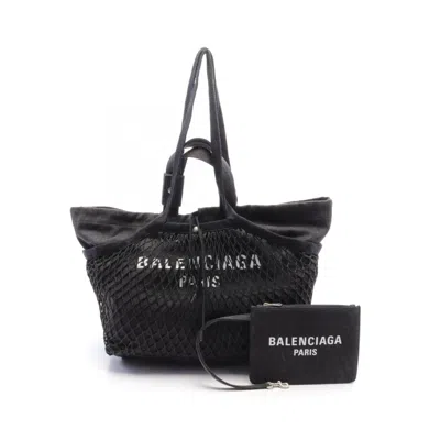 Balenciaga Black Denim Nylon Tote Bag In Black