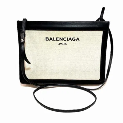 Pre-owned Balenciaga Black Ivory Canvas Leather Shoulder Bag () In Black, Ivory