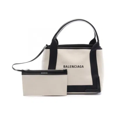 Balenciaga Black Ivory Canvas Leather Tote Bag In Black, White