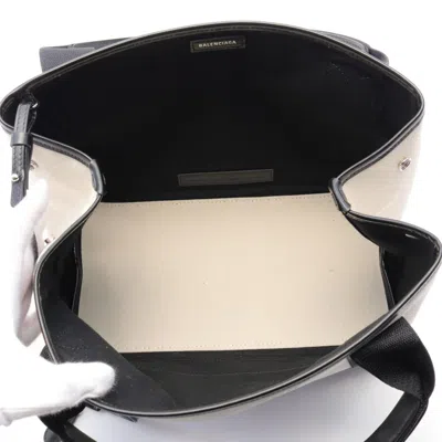 Balenciaga Black Ivory Canvas Leather Tote Bag In Black, White