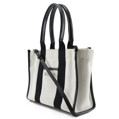 Pre-owned Balenciaga Black White Canvas Pouch Tote Bag () In Black, White