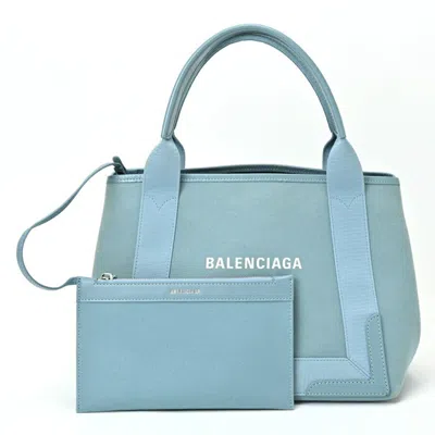 Pre-owned Balenciaga Light Blue Canvas Leather Tote Bag ()