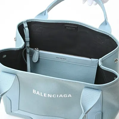 Pre-owned Balenciaga Light Blue Canvas Leather Tote Bag ()
